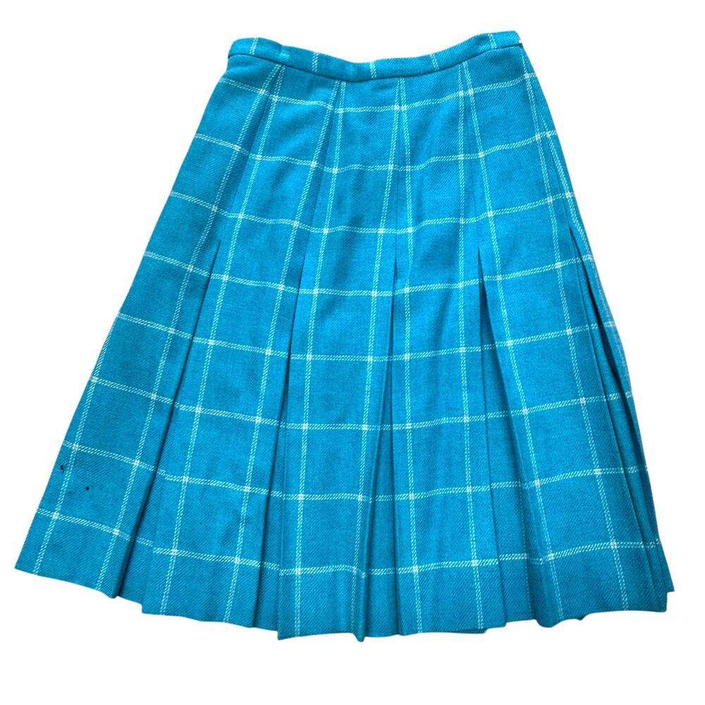 Vintage 60s Burberrys Burberry Blue Plaid Wool Pleated Midi Skirt Size XS AS IS - Picture 2 of 8